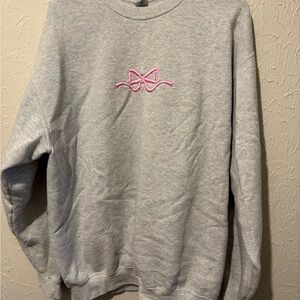 Gray Sweatshirt with Pink Bow Embroidery